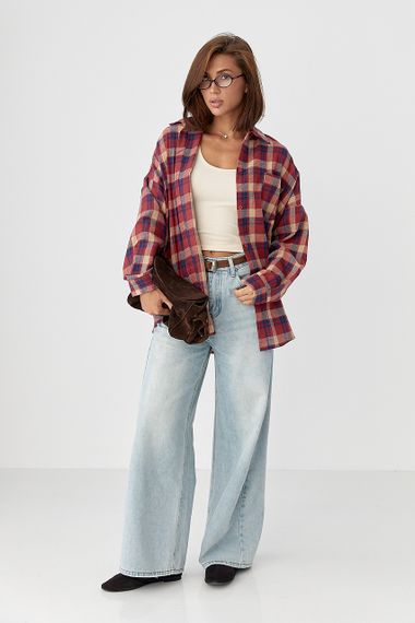 Сорочка в клітинку з напівкруглим низом - темно-червоний цвет, ONE SIZE (є розміри) | Зображення 2