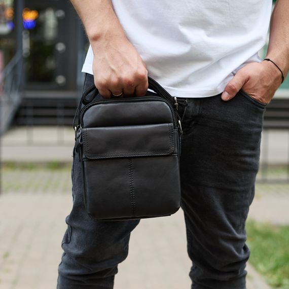 Чоловіча шкіряна сумка, барсетка з натуральної шкіри 24х18х8, сумочка для чоловіків, чорна | Зображення 4
