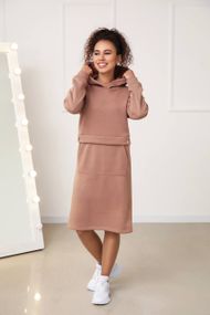 Женское теплое платье-худи в спортивном стиле на флисе GF2556 размер 50/52, цвет капучино
