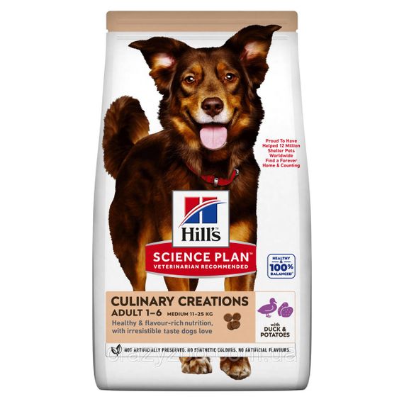 Сухой корм для собак средних пород Hill's Science Plan Adult Medium Breed Culinary Creations с уткой и картошкой 14 кг 607390