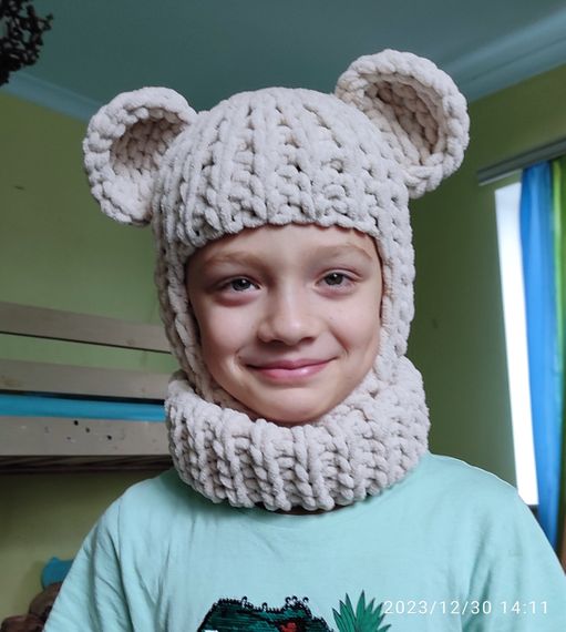 Балаклава колір 599 плюшева з вушками ведмедика | Зображення 1