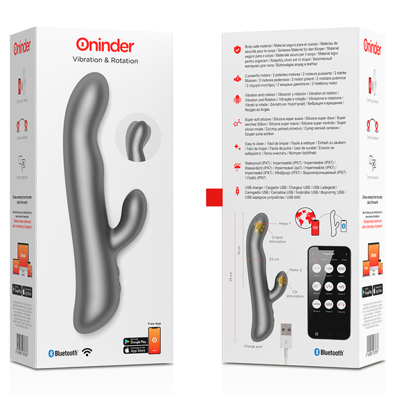 Смарт вибратор-кролик VIBRATION & ROTATION с подвижной головкой, черный Oninder (Испания) sexstyle | Зображення 5