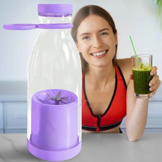Портативный фитнес-блендер в виде бутылки на 420мл Juicer YC-02 миксер для смузи и коктейлей. Цвет: фиолетовый | Зображення 1