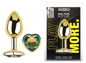Анальная пробка с кристаллом EGZO - Gold Heart Plug Rainbow size M Sex Aura