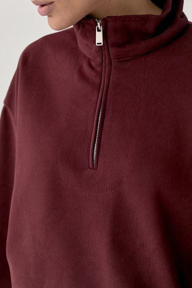 Зимовий однотонний спортивний костюм із затяжками - бордо цвет, L (є розміри) | Зображення 3