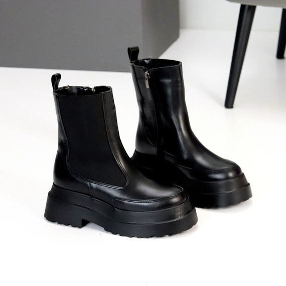 Черные высокие зимние ботинки челси натуральная кожа на платформе | Зображення 2