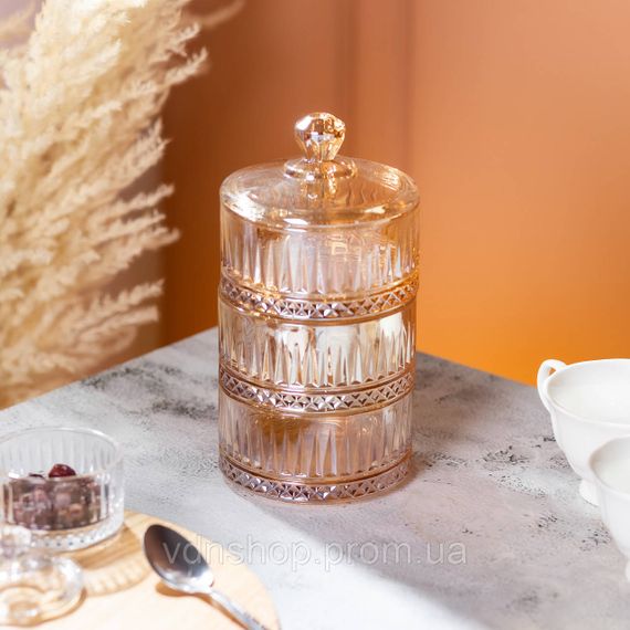 Цукерниця триярусна скляна Ø 10 см ваза цукерниця кругла з кришкою HP-YH-73 | Зображення 4