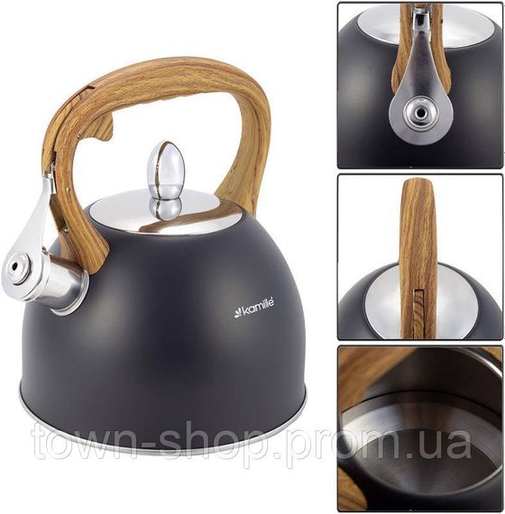 Чайник Kamille Whistling Kettle Black 2.5л из нержавеющей стали со свистком (черный) KM-1096 | Зображення 3