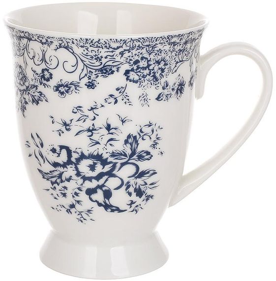 Набір 6 порцелянових кухлів "Англійська Троянда" 320мл, синій орнамент