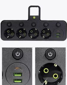 Розетка 9-в-1 европейского стиля с выключателем, зарядным устройством USB и огнестойкой/взрывозащищенной конструкцией для кухни, гостиной, спальни, офиса, 4 порта с USB