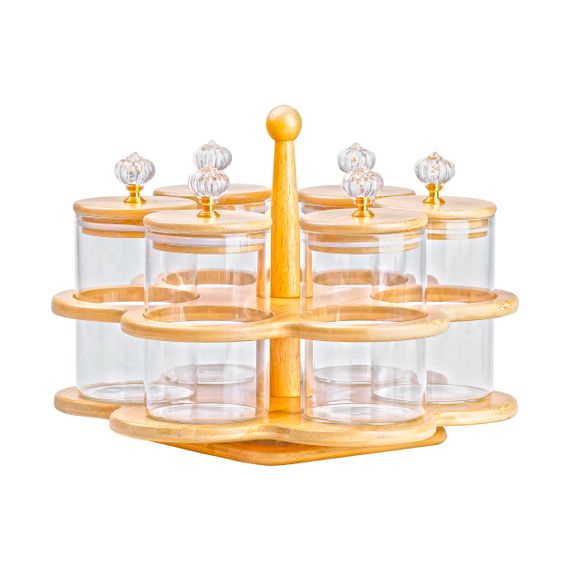 Набір банок для сипучих продуктів 6 штук на дерев'яній підставці