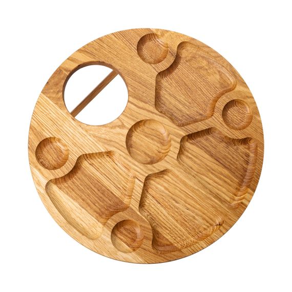 Винный столик-менажница из дерева 35 см круглый на ножках дуб BWR350180 | Зображення 1