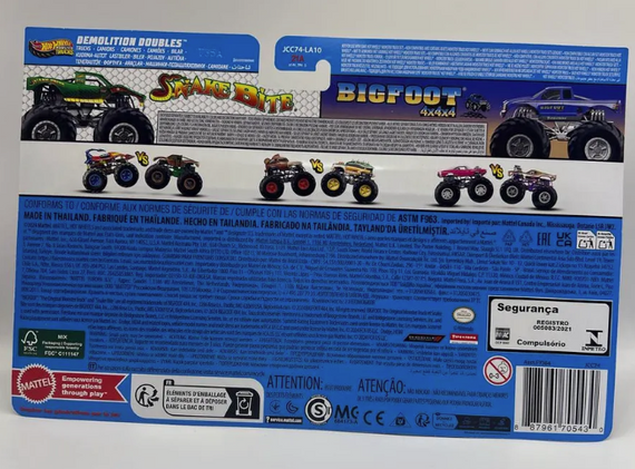 Подарунковий набір 2 монстр-траки Хот Вілс Змія та Бігфут Оригінал Hot Wheels Monster Trucks Snakebite vs Bigfoot | Зображення 3