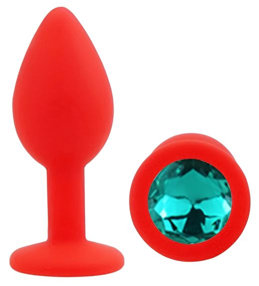 Анальна пробка EGZO Silicone Round Plug S з бірюзовим кристалом, червона Sex Aura | Зображення 1
