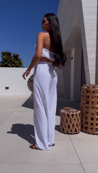 Женский летний костюм тройка брюки палаццо + рубашка + топ-бандо LY25030 цвет белый, размер 42/44 | Зображення 1