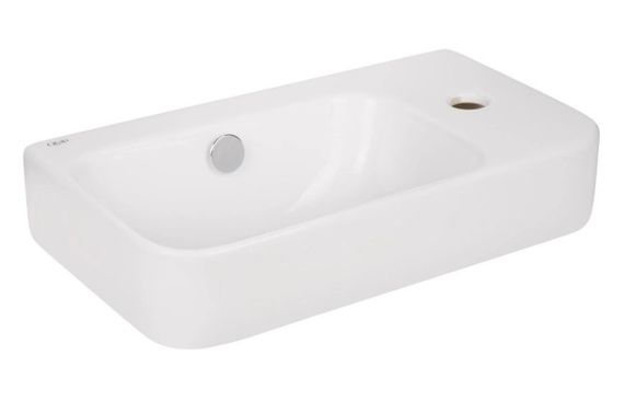 Комплект Qtap Tern: Раковина підвісна прямокутна права 450х250х158 мм White + Донний клапан PU02O (QT17115117RWN47328) | Зображення 4