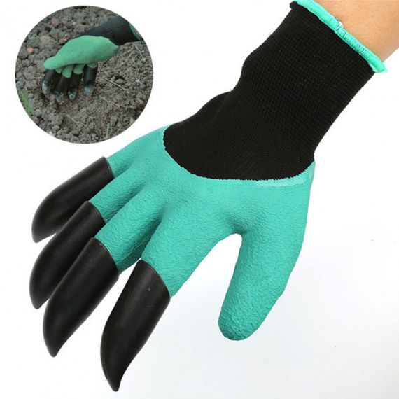 Прорезиненные перчатки с когтями Garden Genie Gloves для работы с землей с пластиковыми наконечниками Зелёный | Зображення 5