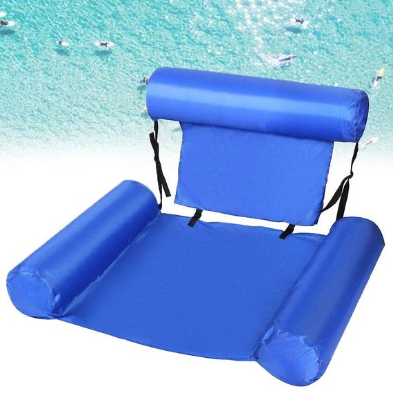 Надувной матрас-кресло для плавания (100×120см), Синий / Пляжное кресло для купания / Складной матрас для
