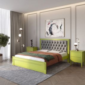 Односпальне дерев'яне ліжко Mebigrand Торонто Т3 Лайм (S3050G70Y)/Аляска 93 (сірий) 80х190 см (MBG-8310)