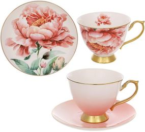 Чайно-кавовий порцеляновий набір "Pink Peony" 6 чашок 200мл та 6 блюдець