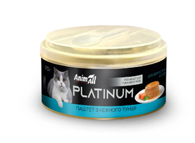 Вологий корм AnimAll Platinum для дорослих котів, ніжний паштет з тунця, 70 г