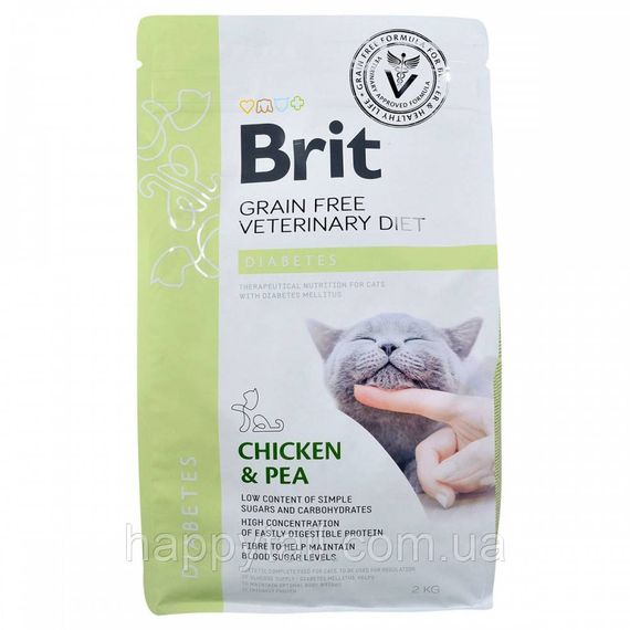 Корм сухий Brit Grain Free VetDiet Cat Diabetes для котів з цукровим діабетом беззерновий з куркою та горохом 2 кг | Зображення 2