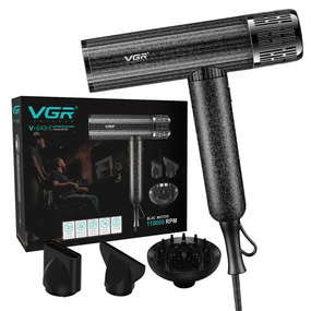 Фен для волос VGR V-640HD профессиональный 110000 RPM, BLDC мотор,ионизация,3 скорости,4 температуры, низкий уровень шума, Черный