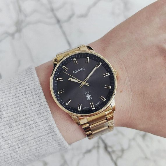Мужские кварцевые наручные часы Skmei 1878 Gold/Black | Зображення 5