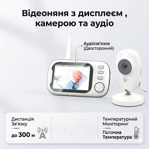 Відеоняня з дисплеєм, камерою, датчиком звуку та термометром Радіоняня з двостороннім аудіозв'язком