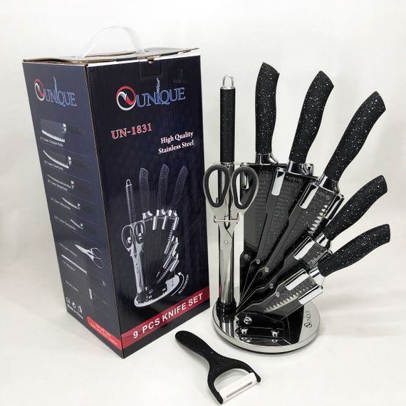Бюджетные кухонные ножи UNIQUE UN-1831 9 шт, Хорошие ножи для поваров, Набор кухонных ножей для поваров NO-77 | Зображення 4