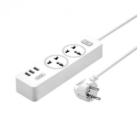 Сетевой удлинитель XO WL04 2500W / 2 розетки / 3 USB / 1.8М - White