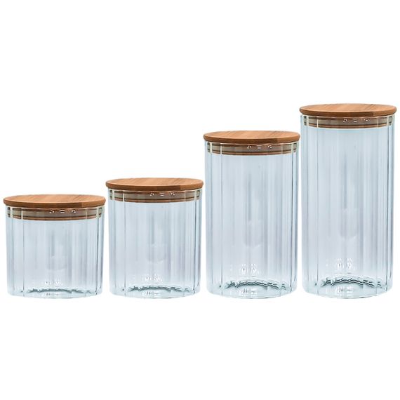 Емкость стеклянная с деревянной крышкой (круглая полосатая) VT-7607 Vittora 700 мл | Зображення 1