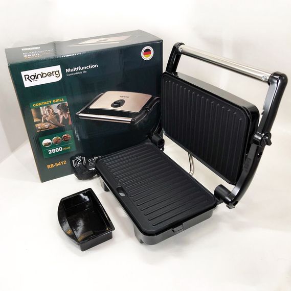 Гриль двосторонній контактний Rainberg RB-5412 2800 Вт, Електрогриль для FD-576 стейків, Електробутербродниця | Зображення 1