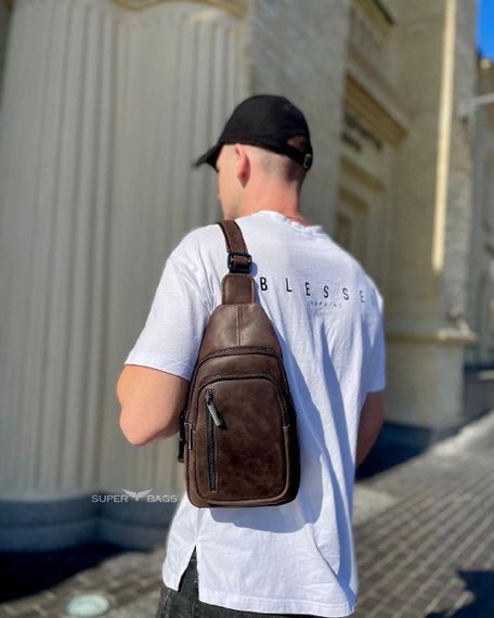 Чоловічий слінг зі шкіри 17х30х6, крейзі хорс для телефону 6349 коричневий | Зображення 2