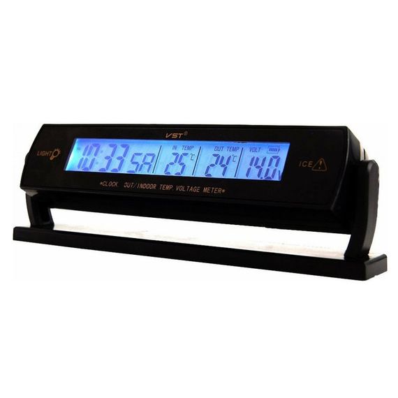 Автомобильные часы с подсветкой VST-7013V вольтметр, 2 термометра Авточасы с OC-345 выносным термометром | Зображення 2