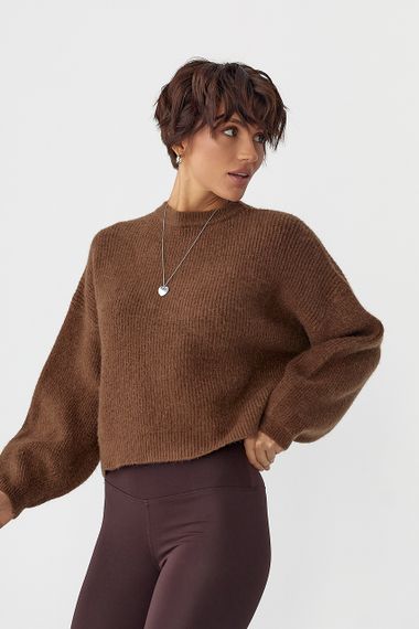 В'язана жіноча укорочена кофта - коричневий цвет, ONE SIZE (є розміри)