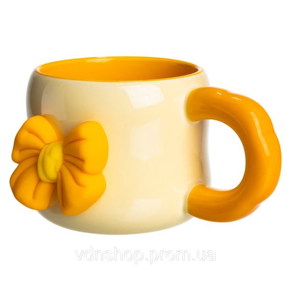 Кубок порцелянова з магнітом Бант 400 (мл) подарункова кружка прикольна чашка для дітей на подарунок Бежевий з жовтим FM-52A | Зображення 1