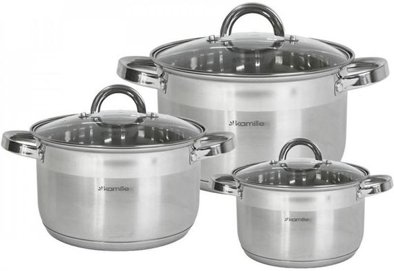 Набір 3 каструлі Kamille Mystery 2.5л, 3.8л, 6.5л зі скляними кришками