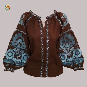 Рубашка Украинская вышиванка 226413 цвет коричневый размер 4XL