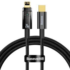 Дата кабель Baseus Explorer Auto Power-Off Fast Charging Type-C to Lightning 20W (1m) (CATS000001) Black