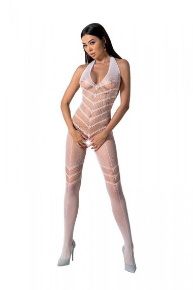 Бодистокинг с плетением на животике Passion BS100 One Size, white, декоративный шов, с доступом