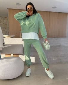 Женский спортивный прогулочный костюм штаны и худи с эффектом футболки, LI2046 цвет оливковый, размер 42/44