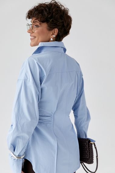 Класична однотонна сорочка з драпіруванням - блакитний цвет, ONE SIZE (є розміри) | Зображення 1