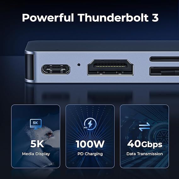 Адаптер GIISSMO MacBook, концентратор USB C с Thunderbolt 3, 4K HDMI, 3 порта USB-A, устройство чтения карт SD/TF, аксессуары для MacBook USB-адаптер, совместимый с MacBook Pro M1 2020-2016, MacBook Air 2020 2019 2018 (model 4704) | Зображення 3