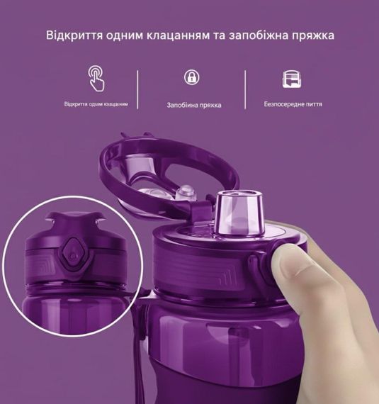 Пляшка KANGZYUAN 450 мл — Фіолетова Tritan BPA-free, ударостійка, спортивна з ергономічною кришкою | Зображення 9