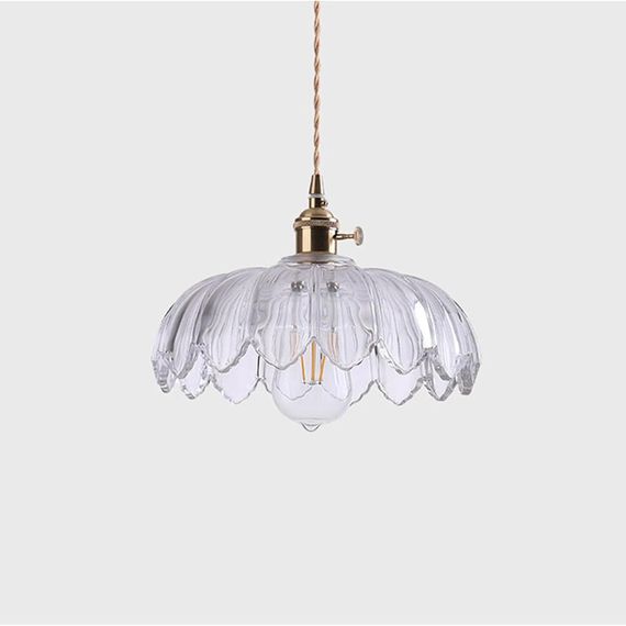 Підвісний світильник люстра 25см скляний абажур лотос у вінтажному стилі з латунним патроном E27, прозорий з регульованою висотою | Зображення 6