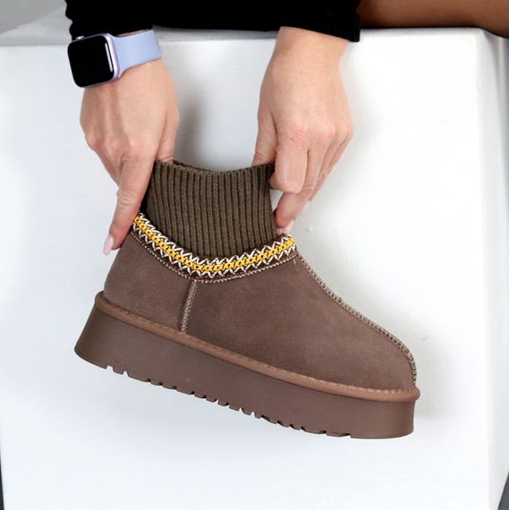 Низькі уггі автоледі з текстильним манжетом колір капучино 39