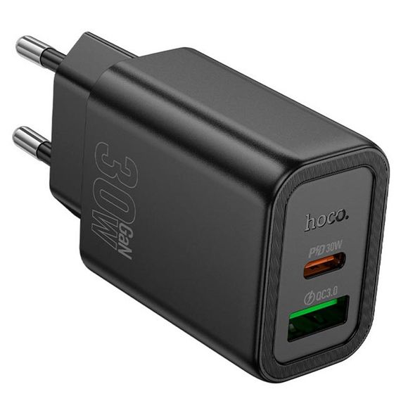 МЗП Hoco N63 Gentle PD30W+QC3.0 (1USB-A/1C) + кабель Type-C to Lightning Black | Зображення 3