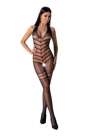 Бодистокинг с плетением на животике Passion BS100 One Size, black, декоративный шов, с доступом Sex Aura