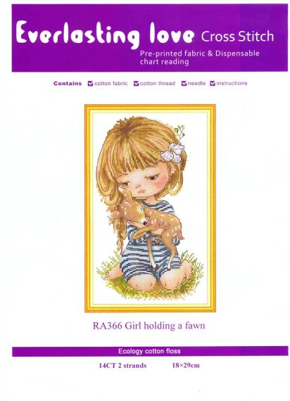 Набор для вышивания по нанесённой на канву схеме "Girl holding a fawn". AIDA 14CT printed, 18*29 см | Зображення 1